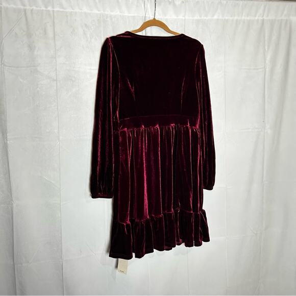 NWT Halara Everyday Deep V Neck Long Sleeve Ruffled Hem Velvet Mini Party Dress - Picture 4 of 6